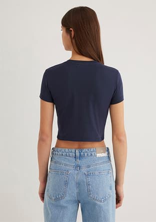 M1600814-85315 Kadın Mavi O Yaka T-shirt - 3