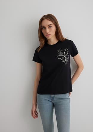 M1613187-900 Kadın Siyah Baskılı T-shirt - 1