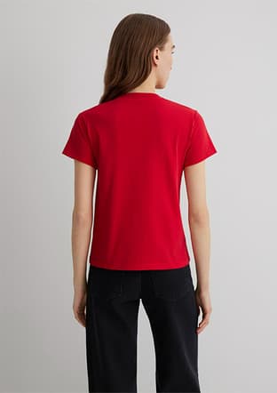 M1612962-82054 Kadın Kırmızı Baskılı T-shirt - 3