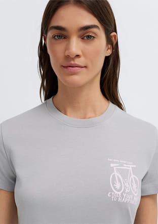 M1613860-70075 Kadın Gri Bisiklet Yaka T-shirt - 3