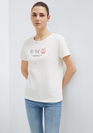 M1613744-80194 Kadın Beyaz Baskılı T-shirt - 1