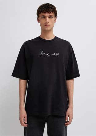 M0613191-900 Erkek Siyah Baskılı T-shirt - 1