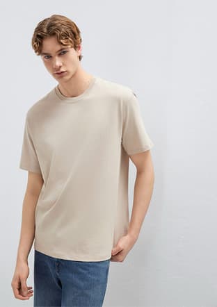 M066249-70004 Erkek Bej Kısa Kol T-shirt - 1