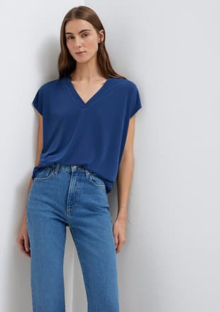 M1612250-70491 Kadın Mavi V Yaka T-shirt - 1