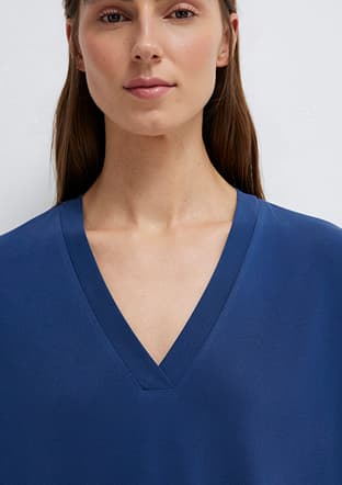M1612250-70491 Kadın Mavi V Yaka T-shirt - 3