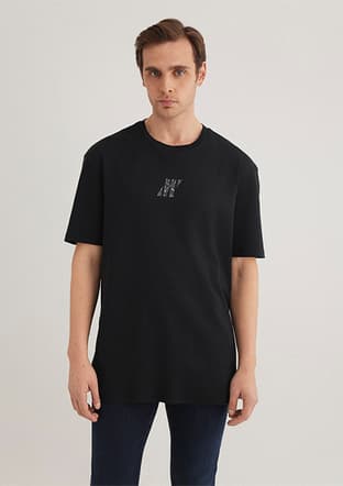 M0612189-900 Erkek Siyah Baskılı T-shirt - 1
