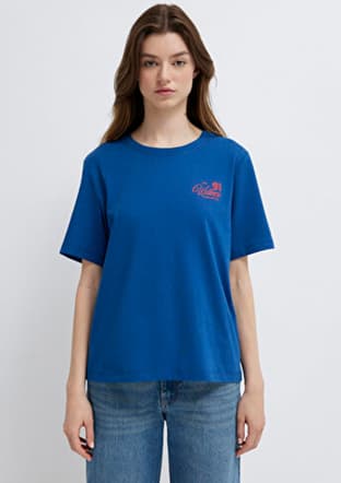 M1613908-85317 Kadın Mavi Baskılı T-shirt - 3
