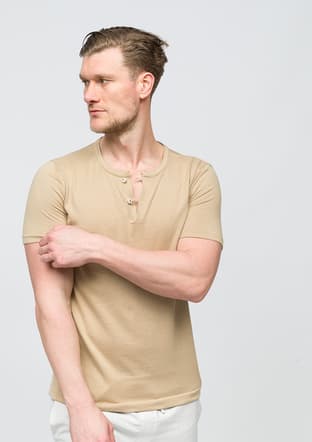 25 Bst Jesus Erkek Bej Bisiklet Yaka T-shirt - 2
