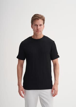 25Yceeo04050 Erkek Siyah Bisiklet Yaka T-shirt - 1