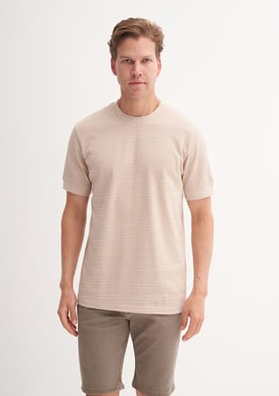 25Yceeo04220 Erkek Bej Bisiklet Yaka T-shirt - 1