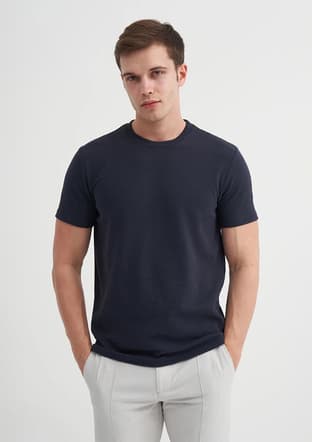 25Yceeo04240 Erkek Lacivert Bisiklet Yaka T-shirt - 1