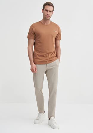 25Yceeo04233 Erkek Kahverengi Bisiklet Yaka T-shirt - 1