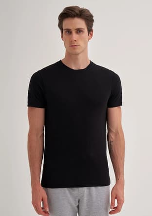 25Yceeo04602 Erkek Siyah Bisiklet Yaka T-shirt - 2