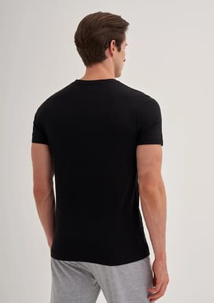 25Yceeo04602 Erkek Siyah Bisiklet Yaka T-shirt - 3