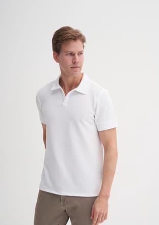 25Yceeo04201 Erkek Beyaz Polo Yaka T-shirt - 1