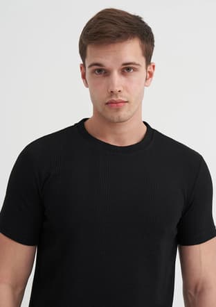 25Yceeo04177 Erkek Siyah Bisiklet Yaka T-shirt - 2