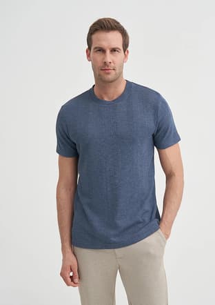 25Yceeo04177 Erkek Lacivert Bisiklet Yaka T-shirt - 2