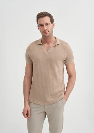 25Yceeo04012 Erkek Bej Polo Yaka T-shirt - 2