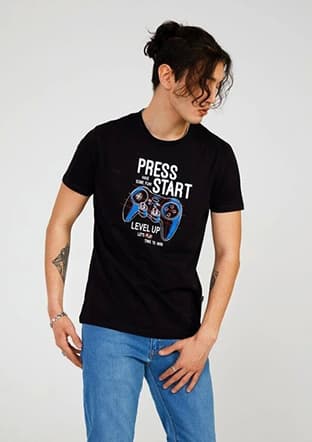 Tc7123 Erkek Siyah Baskılı T-shirt - 1