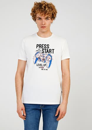 Tc7123 Erkek Beyaz Baskılı T-shirt - 1