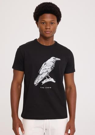 Tc5058 Erkek Siyah Baskılı T-shirt - 1