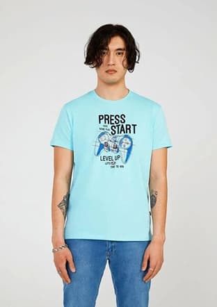 Tc7123 Erkek Mavi Baskılı T-shirt - 1