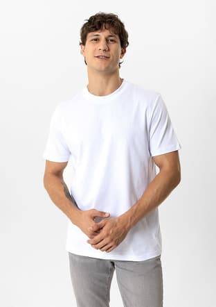 B34W10001 Erkek Beyaz Bisiklet Yaka T-shirt - 1