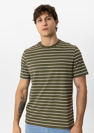 B33S10033 Erkek Yeşil Bisiklet Yaka T-shirt - 1