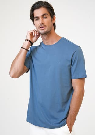 B33S10040 Erkek Mavi Bisiklet Yaka T-shirt - 1