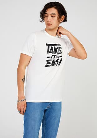 Tc7114 Erkek Beyaz Baskılı T-shirt - 1
