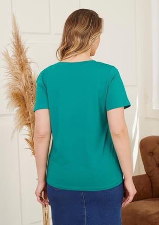 O4053 Kadın Yeşil Kısa Kol T-shirt - 2