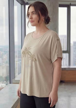 O6836 Kadın Bej Basic T-shirt - 2