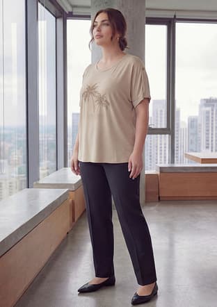 O6836 Kadın Bej Basic T-shirt - 3