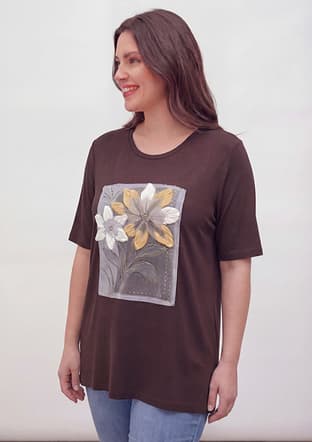 O6902 Kadın Kahverengi Baskılı T-shirt - 1
