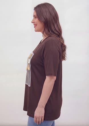 O6902 Kadın Kahverengi Baskılı T-shirt - 2