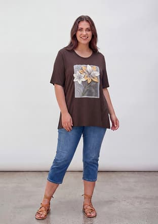 O6902 Kadın Kahverengi Baskılı T-shirt - 3