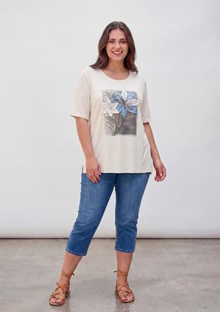 O6902 Kadın Beyaz Baskılı T-shirt - 1