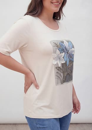O6902 Kadın Beyaz Baskılı T-shirt - 2