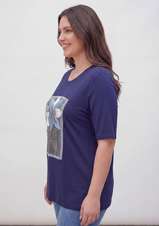 O6902 Kadın Lacivert Baskılı T-shirt - 2