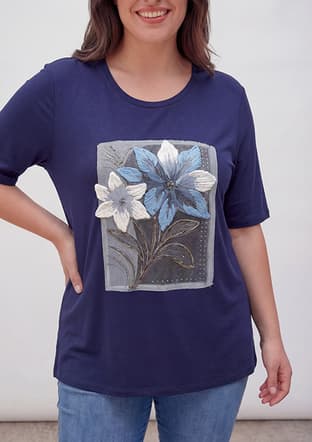 O6902 Kadın Lacivert Baskılı T-shirt - 3
