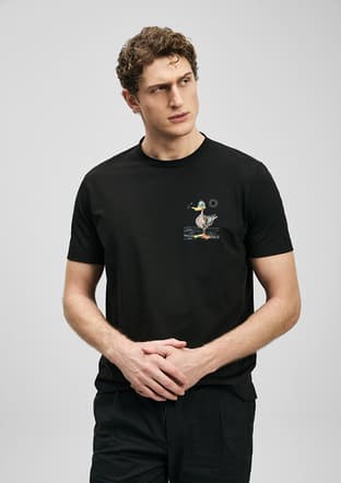 111020313 Erkek Siyah Baskılı T-shirt - 3
