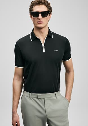 111040236 Erkek Siyah Polo Yaka T-shirt - 1