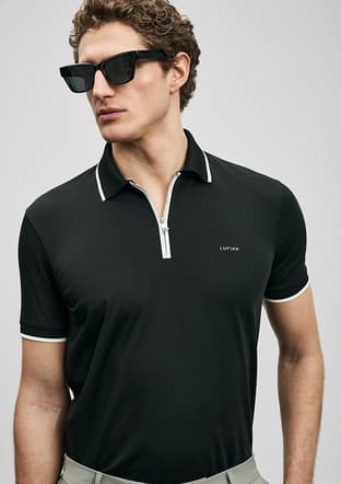 111040236 Erkek Siyah Polo Yaka T-shirt - 3