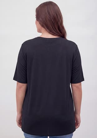 O6902 Kadın Siyah Baskılı T-shirt - 3