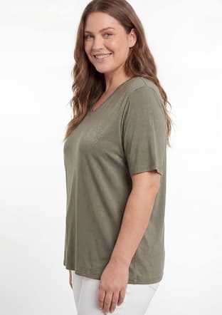 O6867 Kadın Yeşil Basic T-shirt - 2