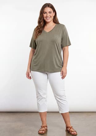 O6867 Kadın Yeşil Basic T-shirt - 3