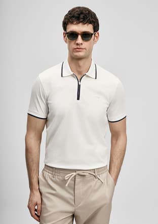 111040236 Erkek Beyaz Polo Yaka T-shirt - 1