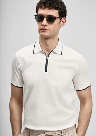 111040236 Erkek Beyaz Polo Yaka T-shirt - 3
