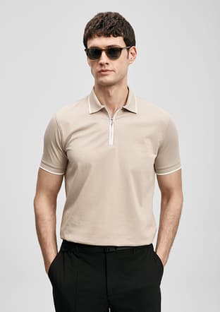 111040236 Erkek Bej Polo Yaka T-shirt - 1