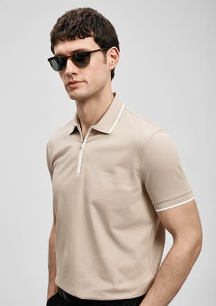 111040236 Erkek Bej Polo Yaka T-shirt - 3